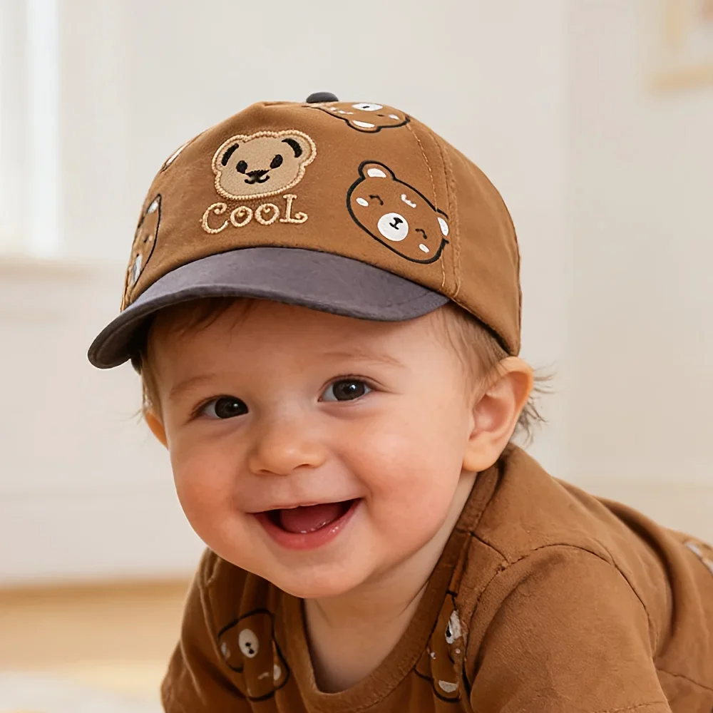 1 Baby-Sonnenhut, bezaubernde, leichte Baseballkappe mit weichem Rand für Säuglinge und Kleinkinder, niedliches Cartoon-Bären-Design – Detail 6