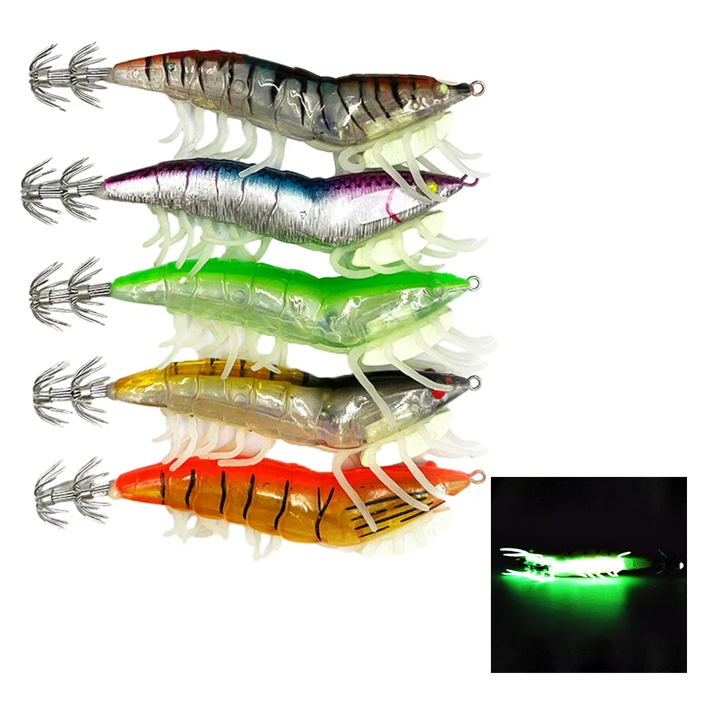 

Fishing Squid Bait Lure Hook Baits Fishing Shrimp Wood Realistic 3D Eyes Bait Cuttlefish Hook Night Ligh Fishing Tackle Tools