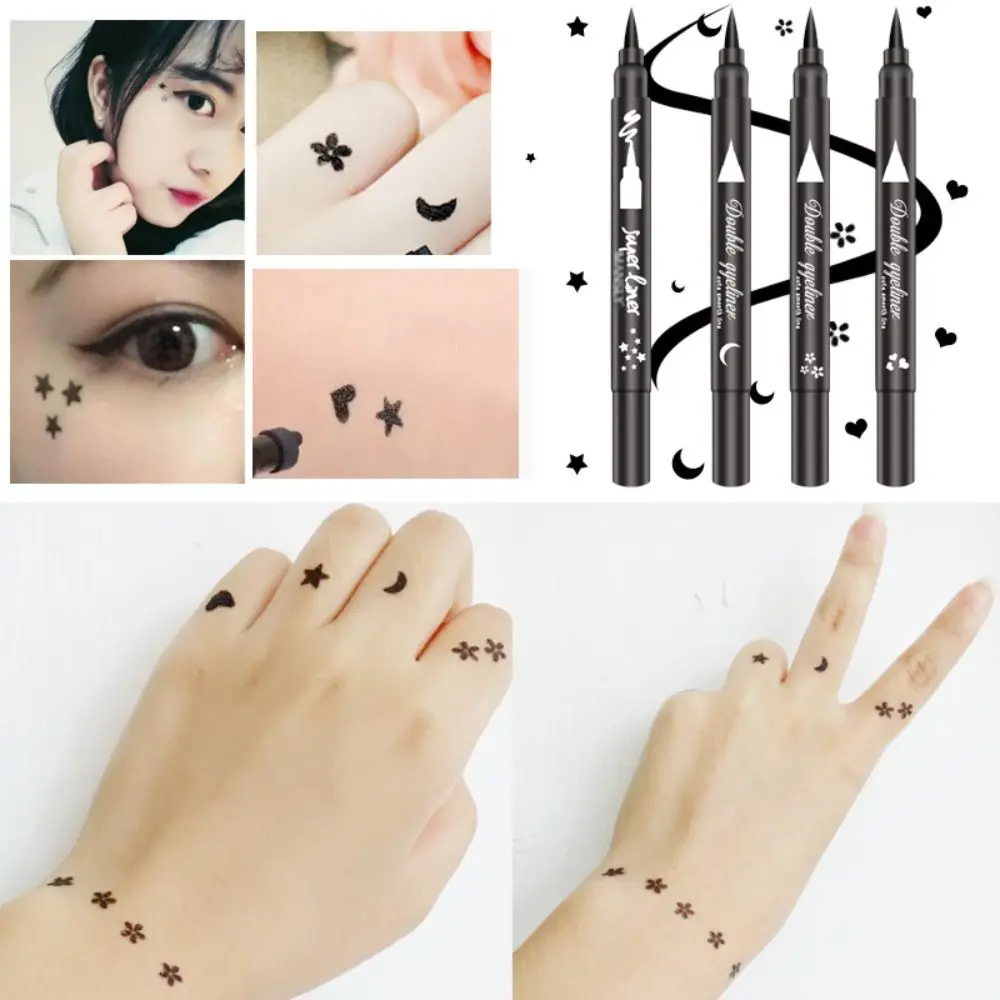 Heart/Moon/Star Designs Moonlight Glam Eyeliner Pen Waterproof Anti-Oil Tattoo Stamps Long-Lasting Smudge-Proof