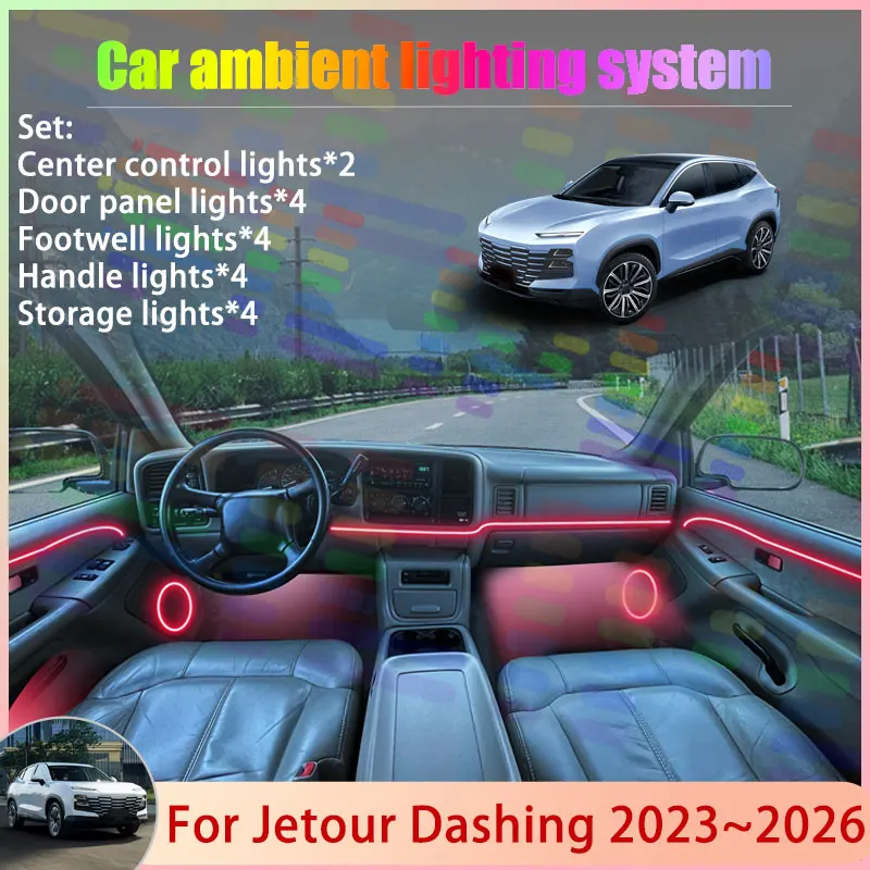 

For Jetour Dashing 2023~2026 2024 2025 2/18 in 1 Car Atmosphere Light Lamp RGB Shade Ensemble Streamer Atmosphere Set Auto Parts