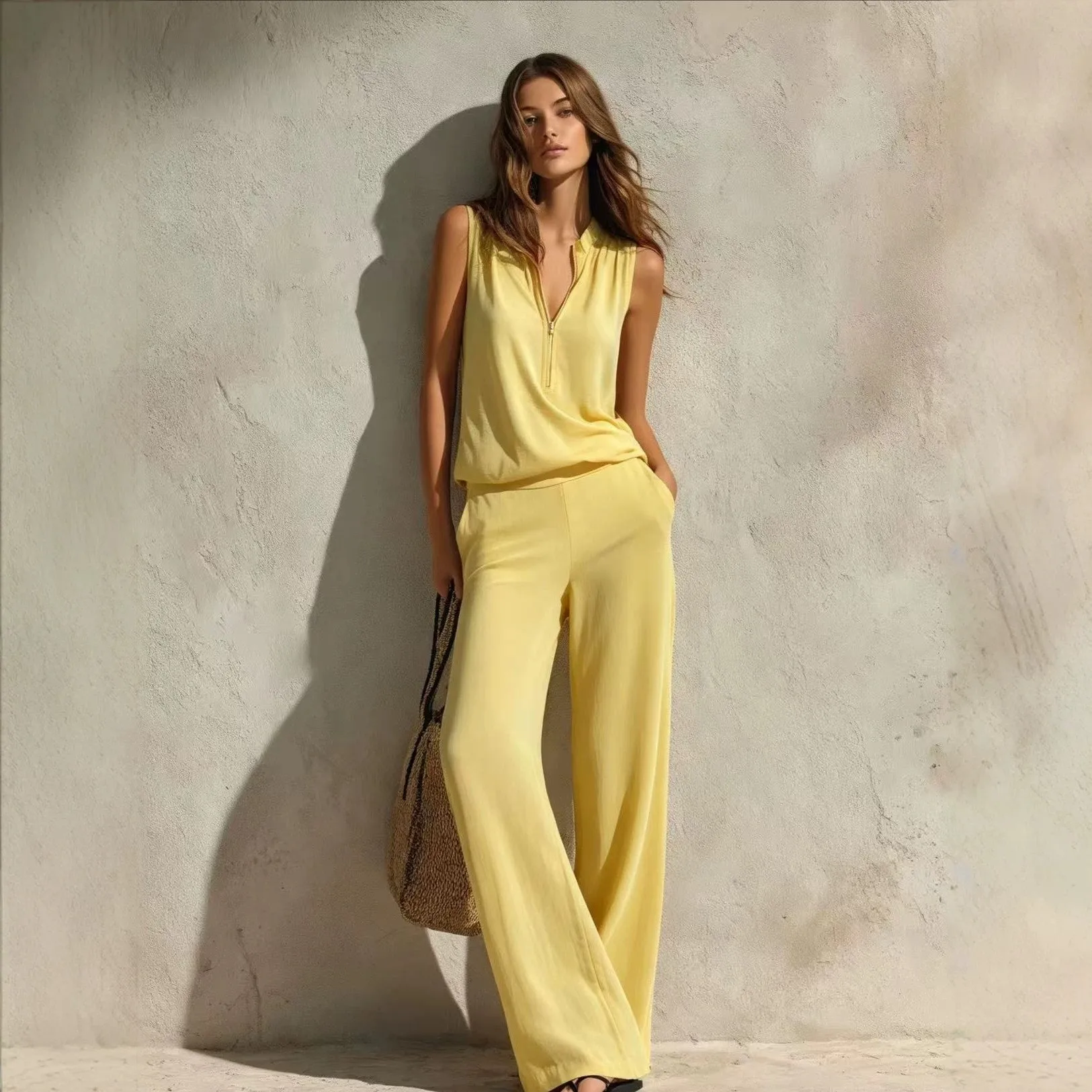 Casual Set Zipper Sleeveless Office Style with Elegant Business Summer Women Sets 4