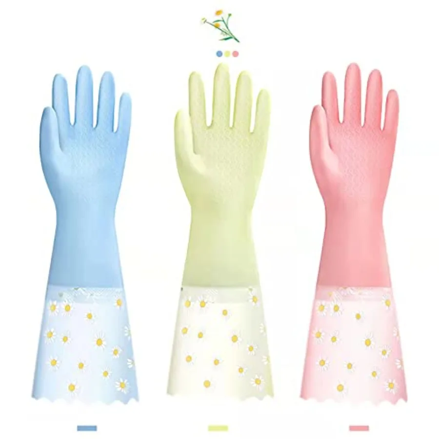 KAQ Dishwashing Gloves - 3 Pairs Reusable Non-Slip Rubber Kitchen Gardening Household Gloves