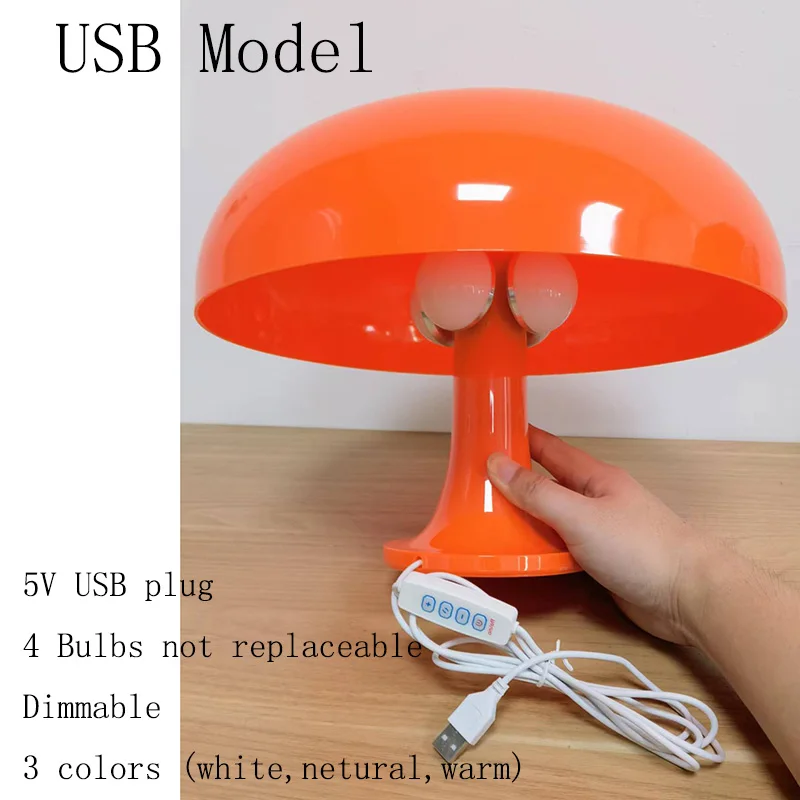 Simple Style Mushroom Table Lamp Ornament Light with 5PCS of E14 LED Tricolored Bulb USB AU EU UK US Plug for Livingroom&Bedside