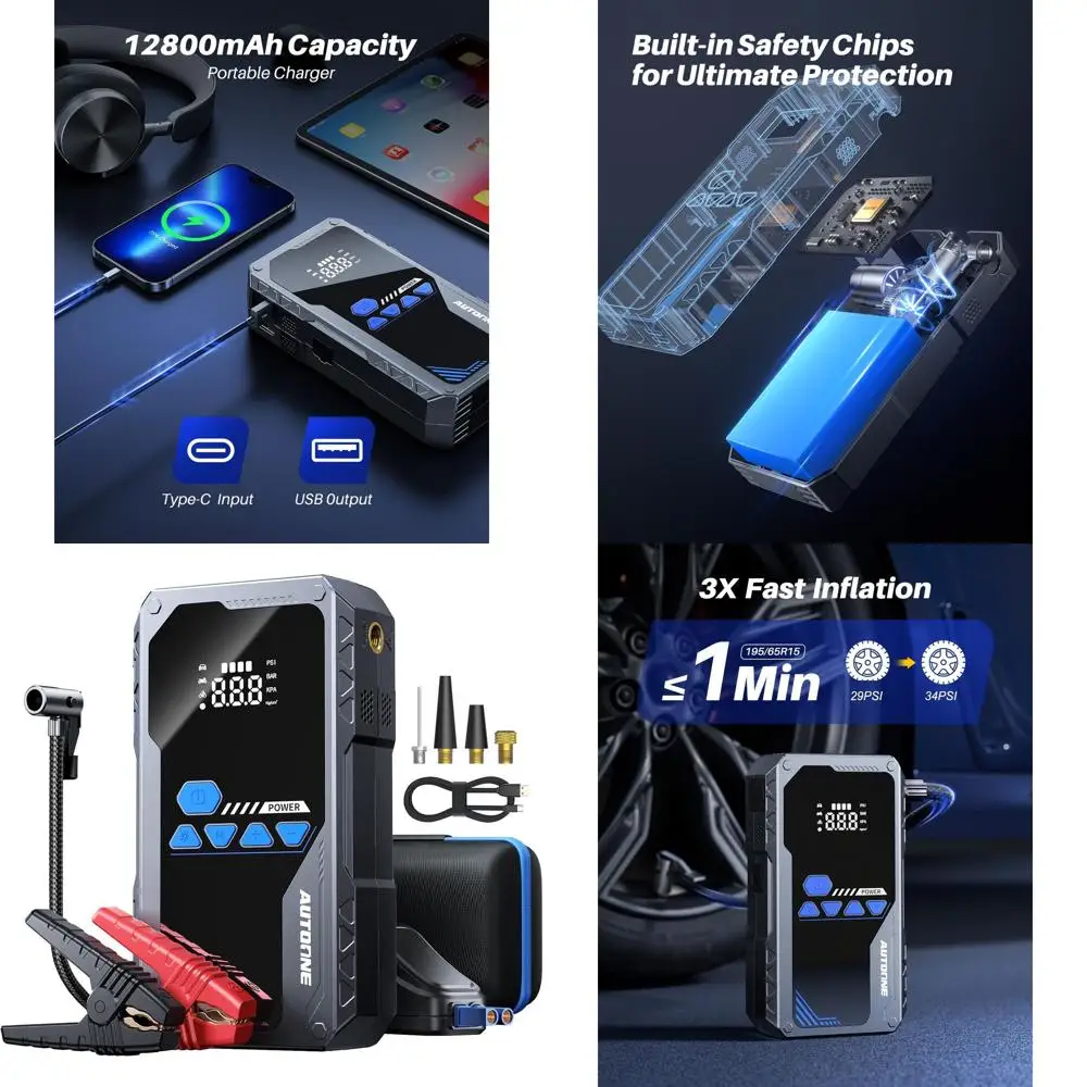 

6000A Jump Starter with Air Compressor (All Gas/10L Diesel), 150PSI Car Jumper Starter Portable, Jump Box Tire Inflator with LED