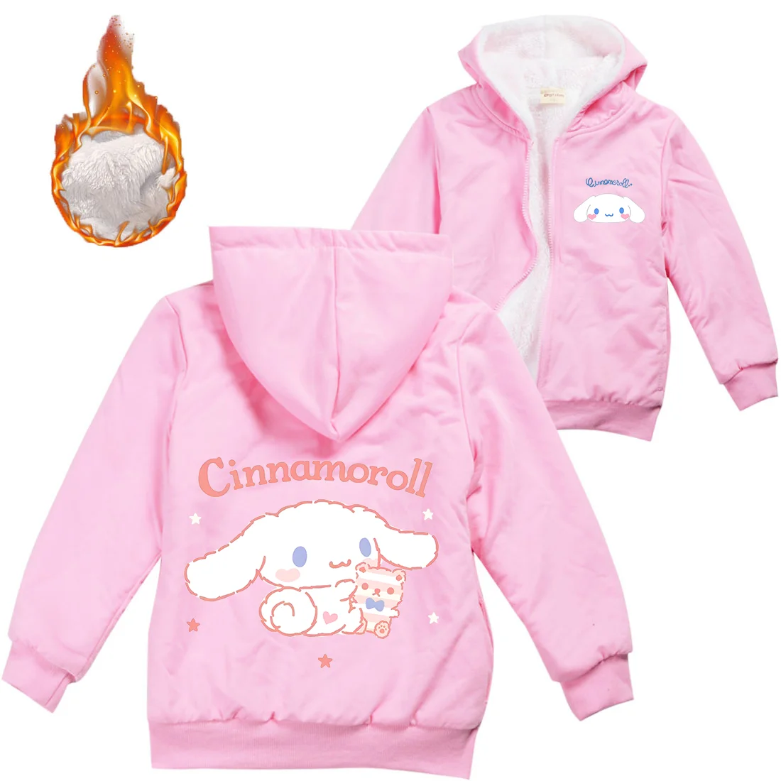 Cinnamoroll Warm Winter Jacket For Boys Girls with Zipper Children Hooded Sweater Coat Thicken Kids Outerwear Cute Clothing