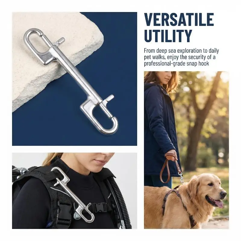 Stainless Steel Marine Swivel Bolt Snap Hook Dual Head D Ring Clip for Diving Equipment Secure Connection