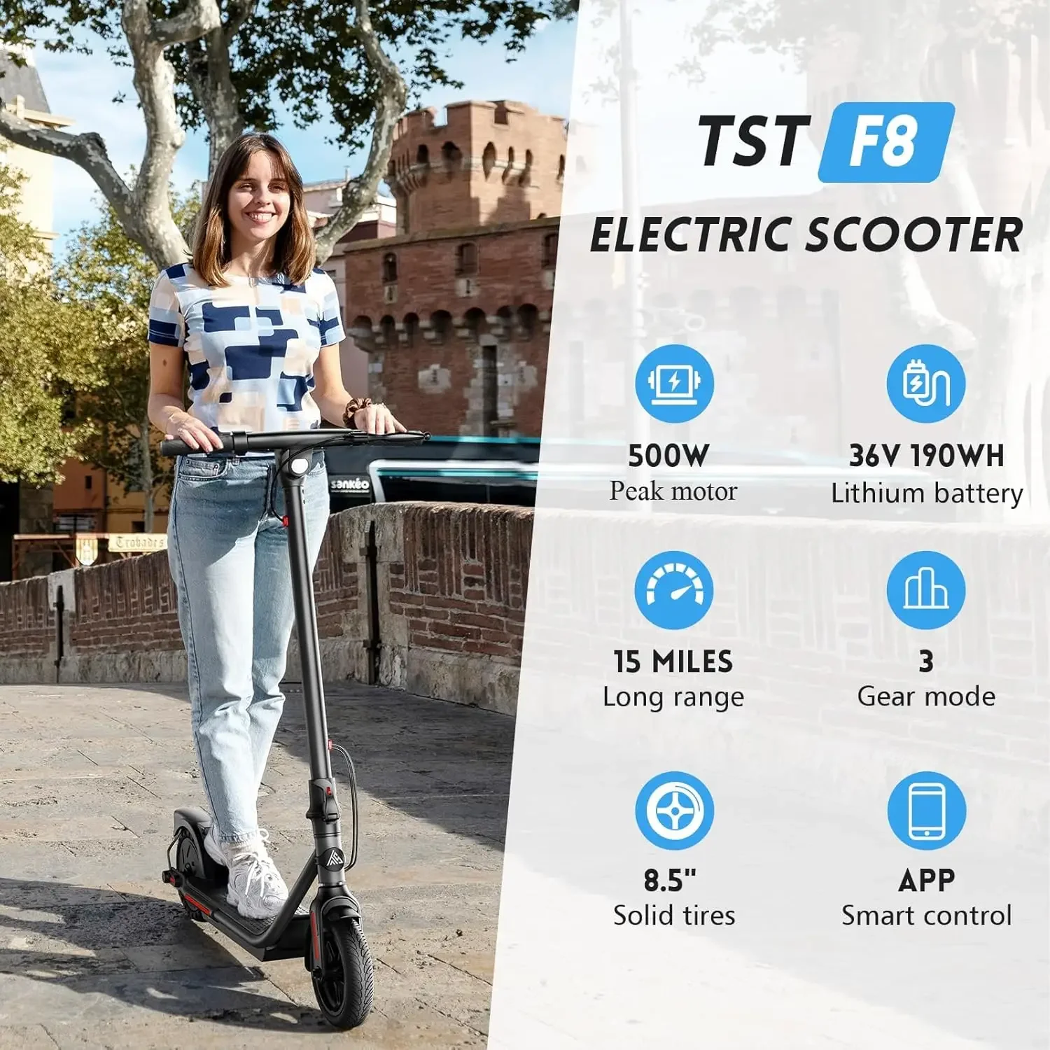 Electric Scooter for Adults, 19 Mph Foldable E Scooter, Peak 500W Motor, 8.5