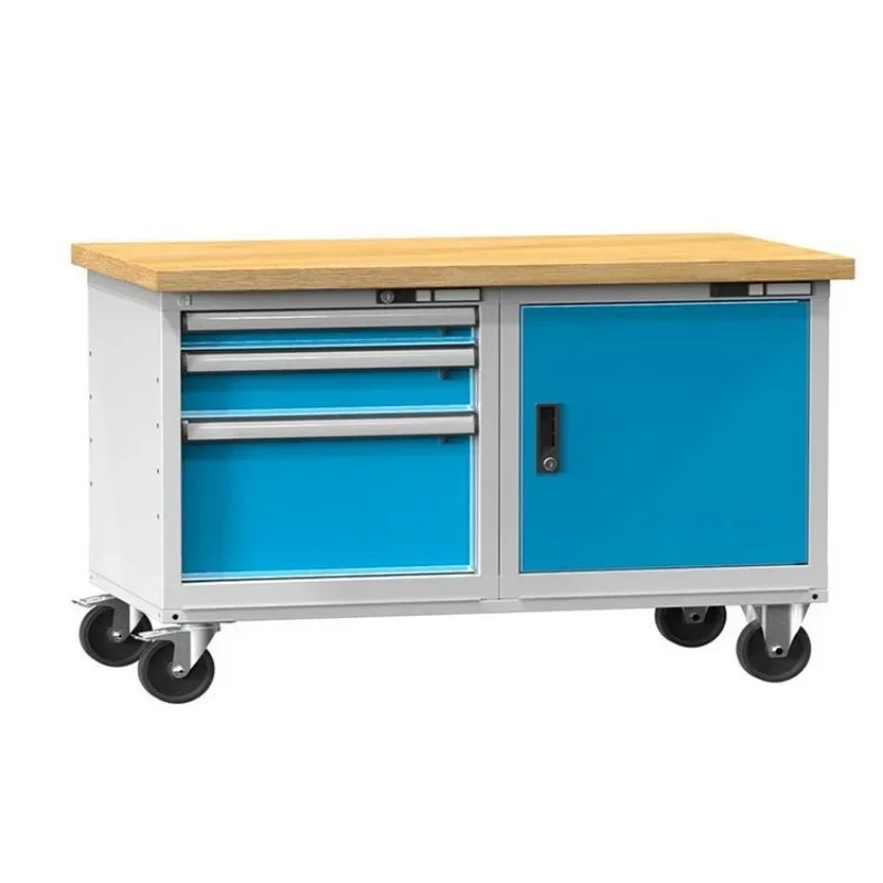 workbench tool cart with wheel double-layer liftable push-pull console solid wood anti-static steel plate desktop