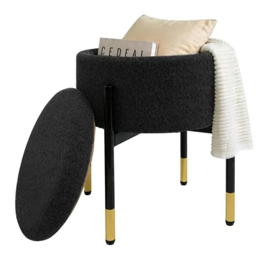 

Round Ottoman with StorageSoft Velvet Vanity Stool Ottoman Coffee Table with Metal Legs Feet Stool for Living Room Bedroom