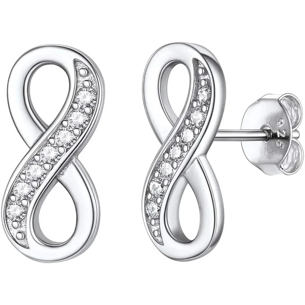 

U7 925 Sterling Silver Infinity Stud Earrings for Women Girls Romantic Love Cute Minimalist Dainty Jewelry Gift QC24