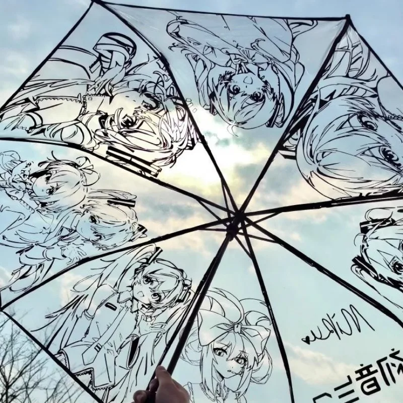 Kawaii Hatsune Miku Cartoon Printing Transparent Umbrella Anime Automatic Umbrella Thick Hand-painted Windproof Cute Umbrella