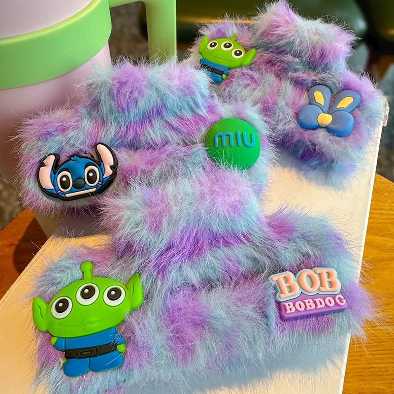 Disney Stitch Sweet Girl Purple Plush Hair Clip Large Square Fur Clip Three-Eyed Monster Princess Hair Tiara