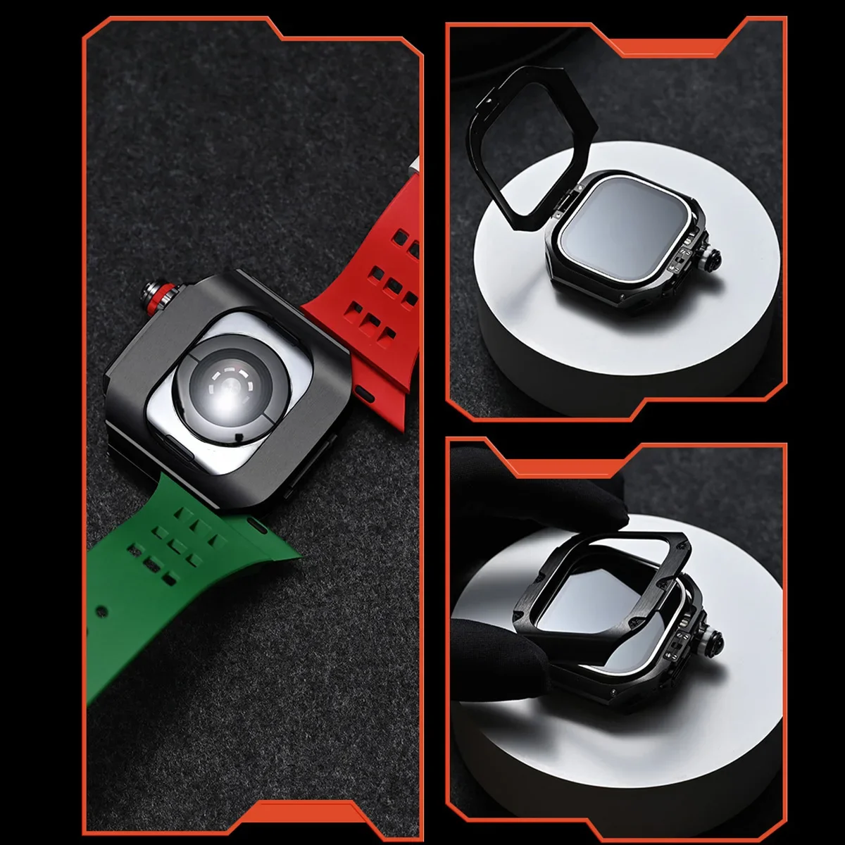 Комплект модификации из титанового сплава для Apple Watch Ultra 2, 49 мм, 44 мм, 45 мм, роскошный ремешок из фторкаучука для Iwatch 10 9 8 7 6 SE 5