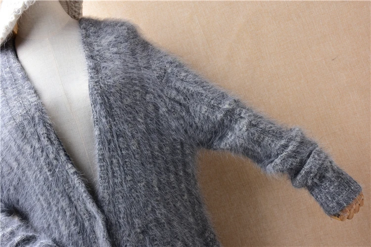 Cardigan Gris Rayé en Cachemire pour Femme, Manteau Long, Col en V, Manches sulf, Automne Hiver