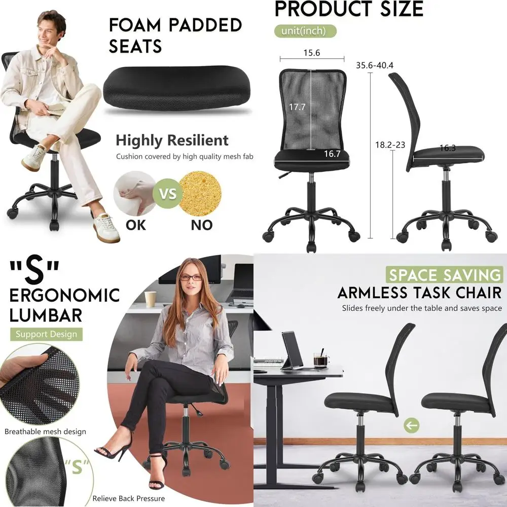 

Эргономичное офисное кресло, компьютерное кресло с сетчатой спинкой, поддержкой для рук и поясницы, поворотное кресло на колесиках для руководителя (черное)