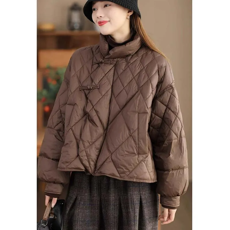 2026 New Parkas Female Stand Collar Puffer Tops Ladies Fashion Down Cotton Jacket Winter Women Long Sleeves Cotton Padded Coat 2