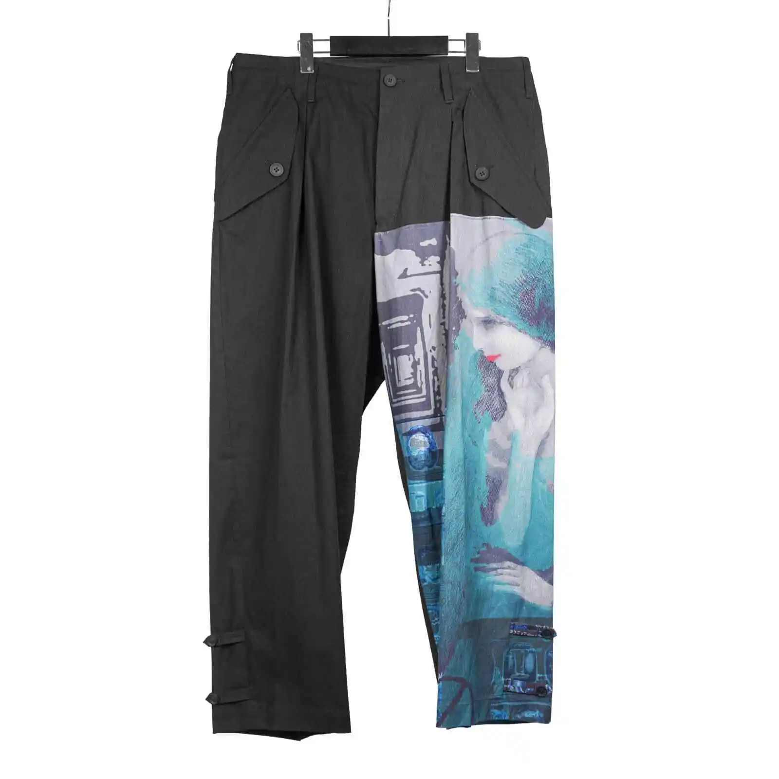 

TOP-YAMOTO японский оригинальный дизайн с принтом в стиле пэчворк, мужские свободные прямые повседневные длинные брюки, тренд