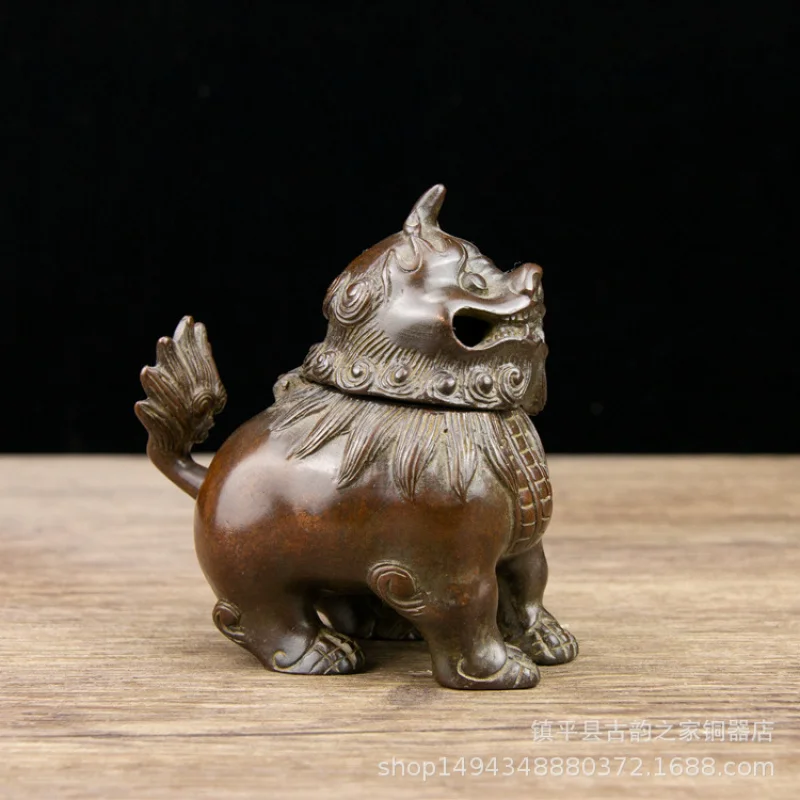Pure Copper Small Monster Pixiu Incense Burner Ornament for Office Living Room Shop Study Desktop Decoration