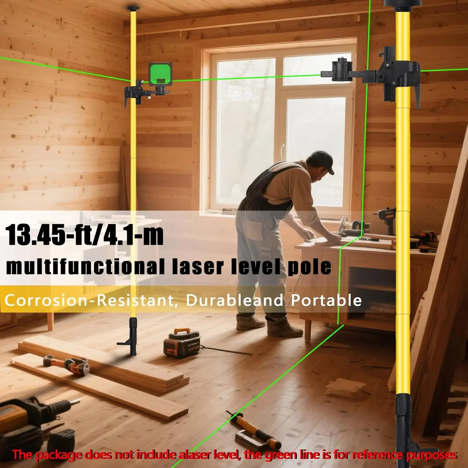 เสาเลเซอร์แบบยืดหดได้พร้อมเกลียวขนาด 1/4 นิ้ว และ 5/8 นิ้ว สำหรับเลเซอร์แบบหมุนและแบบเส้นตรง ความยาว 4 เมตร/13.45 ฟุต