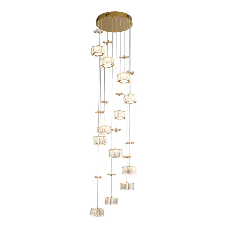 

Stair chandelier, duplex empty loft apartment crystal chandelier, villa stairwell long lamp