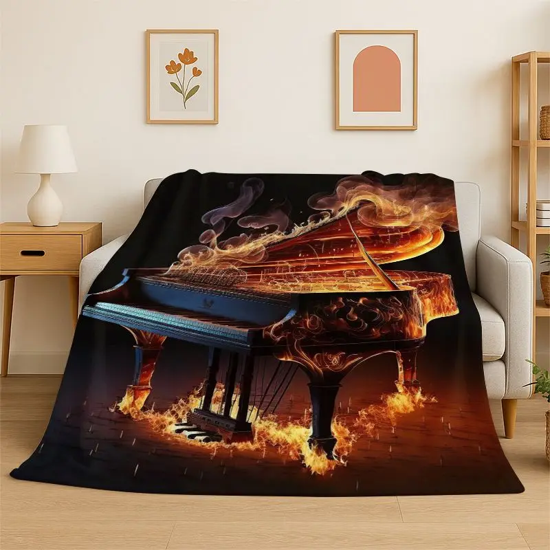 Rhythm Piano Art Musical Note Keys Flannel Blanket Soft Throw Blanket for Bedroom Living Room Bed Travel Camping Picnic Nap Gift