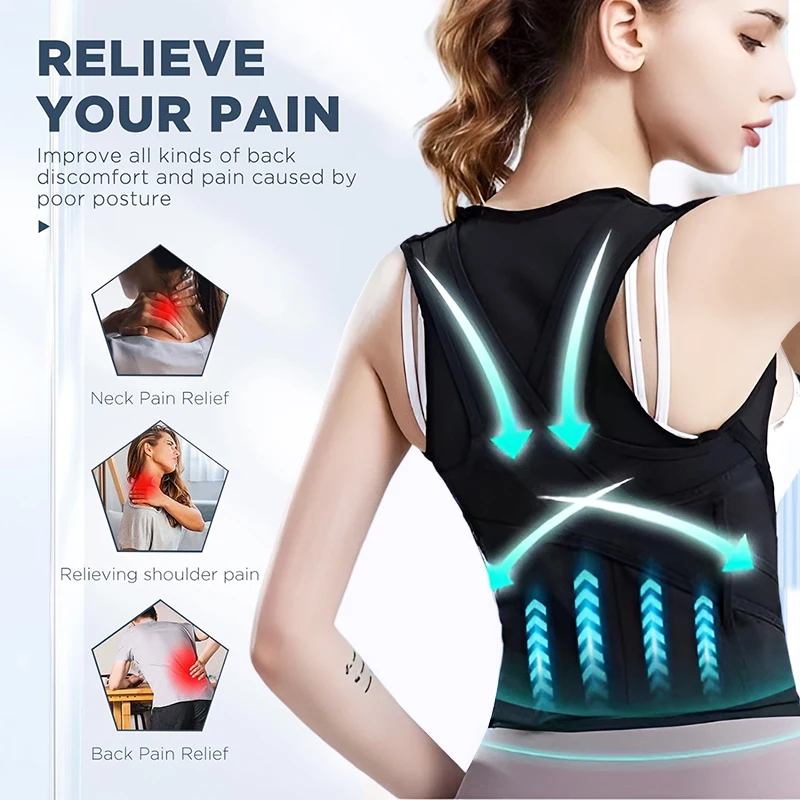 New Posture Corrector Back Support Adjustable Lumbar and Breathing Shoulder Back Pain Relief and Posture Improvement