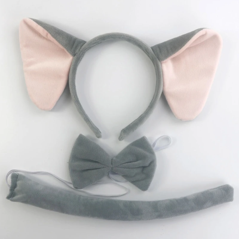 Elephant Costume Set Elephant Ear Headband Tail Bow Tie Tutu Skirt for Kid-Girls Halloween Christmas Animal Cosplay Prop