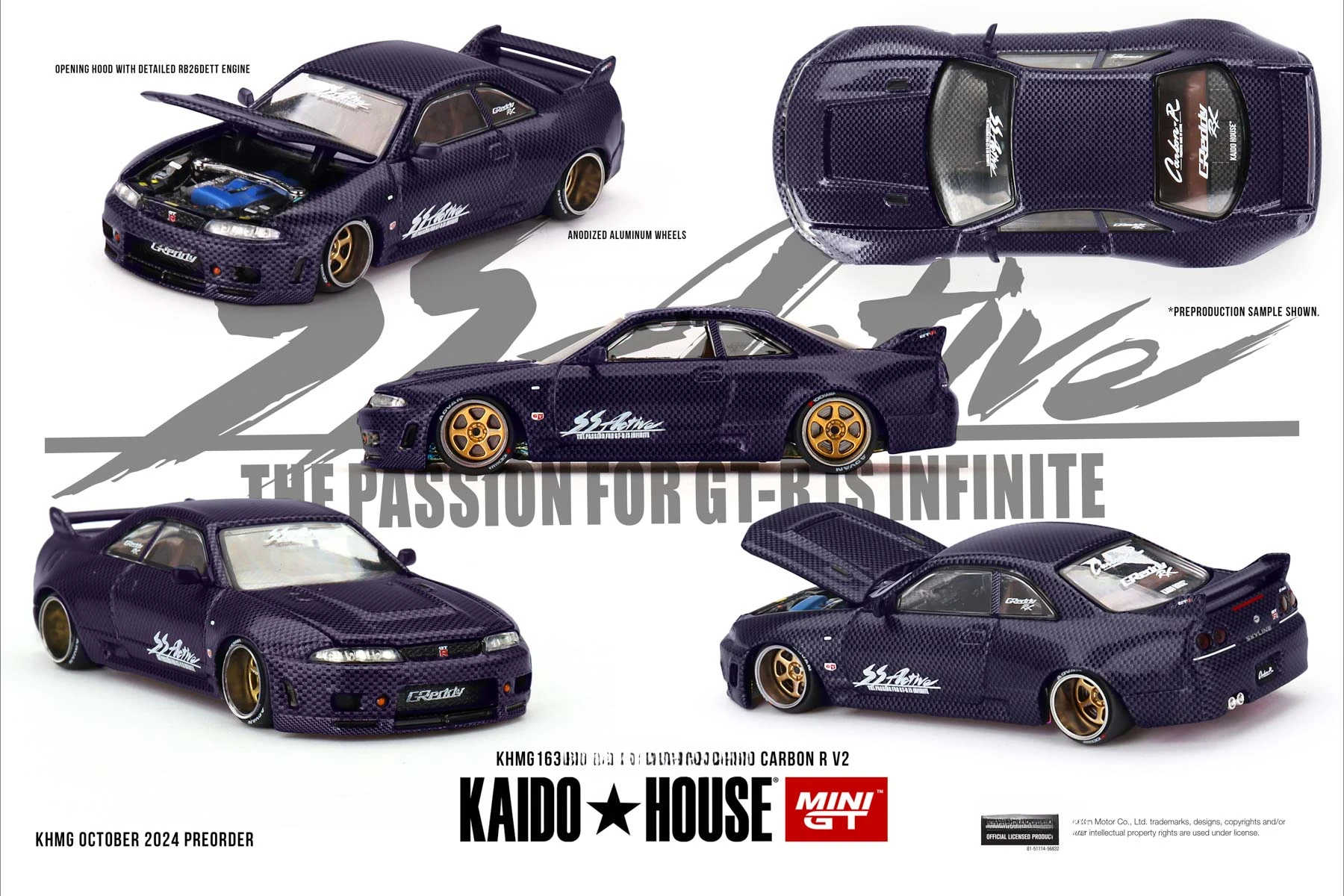 **Pre-order **Kaido House + MINIGT Skyline (R33) Active Carbon R V2 Diecast Model Car