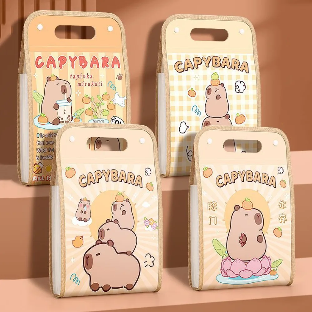 

New PP Capybara Folder 13 Pocket Waterproof Document Storage Pouch Thickened Expandable Data Storage Bag School Office Supplies