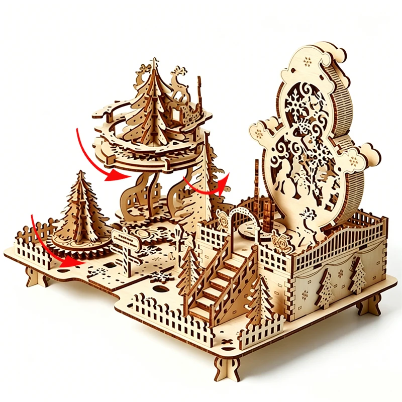 Rotating Christmas Amusement P - Music Box Wooden 3D Puzzle Rotating 评论和价格
