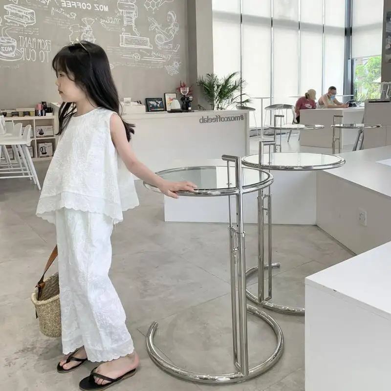 

Girls' Set 2026 New Summer Thin Style Elegant Celebrity Baby Lace Vest Wide Leg Pants Two Piece Set