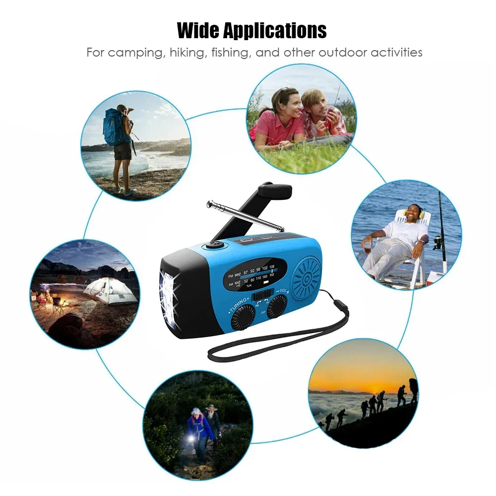 Hand Crank Solar Weather Radio 1200mAh AM/FM/NOAA Emergency Weather Radio Portable Power Bank with Solar Charging Battery Operat