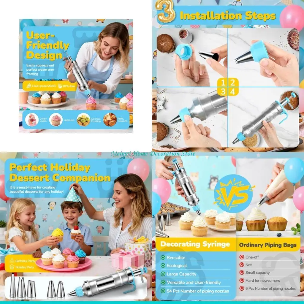 H7BF 164Piece Pastry Decorating Set With Ergonomic Syringes For Sweet Creation
