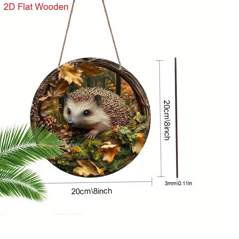 2D flach, 1 Stück Vintage Igel Herbstwald Holz Wandkunst – 7,8"x7,8" Rustikales Bauernhaus Dekor, 2D Flat Print Rundschild mit Fa