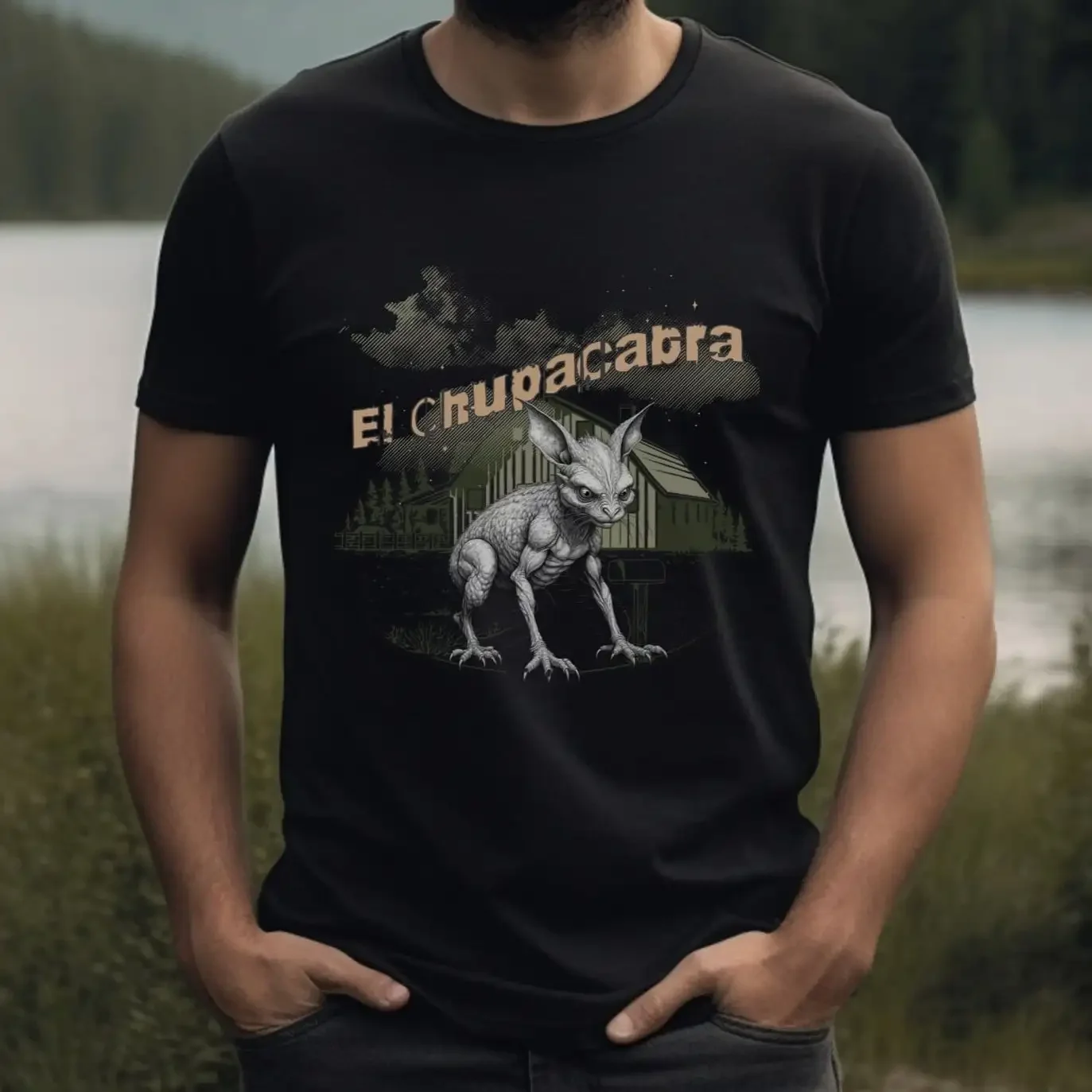 Chupacabra T-shirt, Cryptids, Creepy Urban Legend Tribute Shirt, Farmlife, Farm Landscape, Spooky Season, Legend of Chupacabra