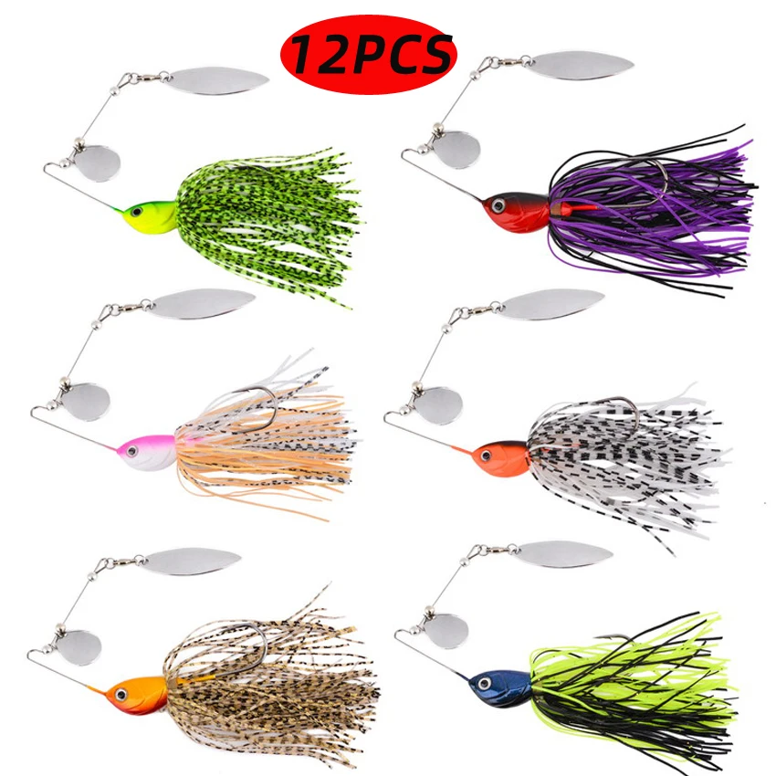 

12pcs Vibrant Swimbait Fishing Lure With Silicone Skirt Multicolor Bass Trout Metal Spinnerbaits With Realistic Swimming Action