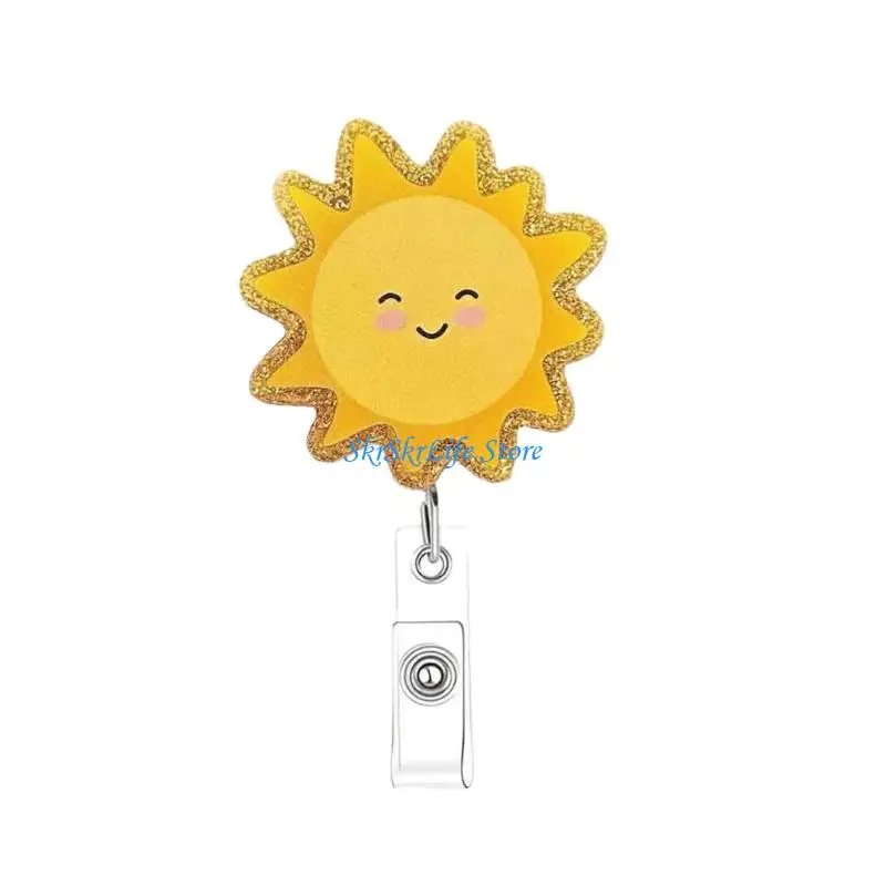E65E Card Badge Holder Clip with Retractable Pull Cord, Acrylic Front and Clear Strap for Card Display Use