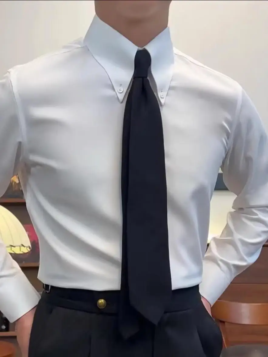 

New 2025 Pure Color Long Sve irt Casual Busin Slim Fit Iron Free irt Long Point Collar Faionable Advanced M irt