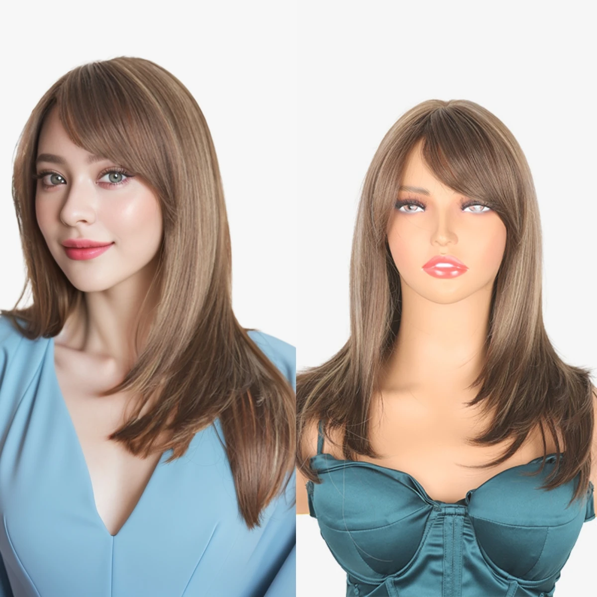 Synthetic Long Straight Hair Brown Fashion Bangs Wig For Women Suitable For Daily Wear Party Heat Resistant Wigs