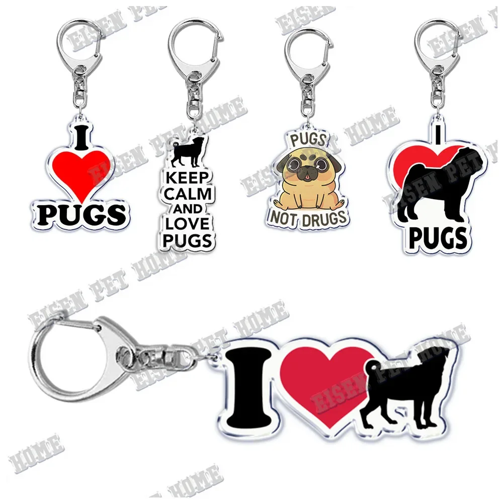 Cute Dog PUG Keychain for Accessories Bag Cartoon Pet Pendant Key Chain Ring Love Pug Keychains Jewelry Christmas Gift