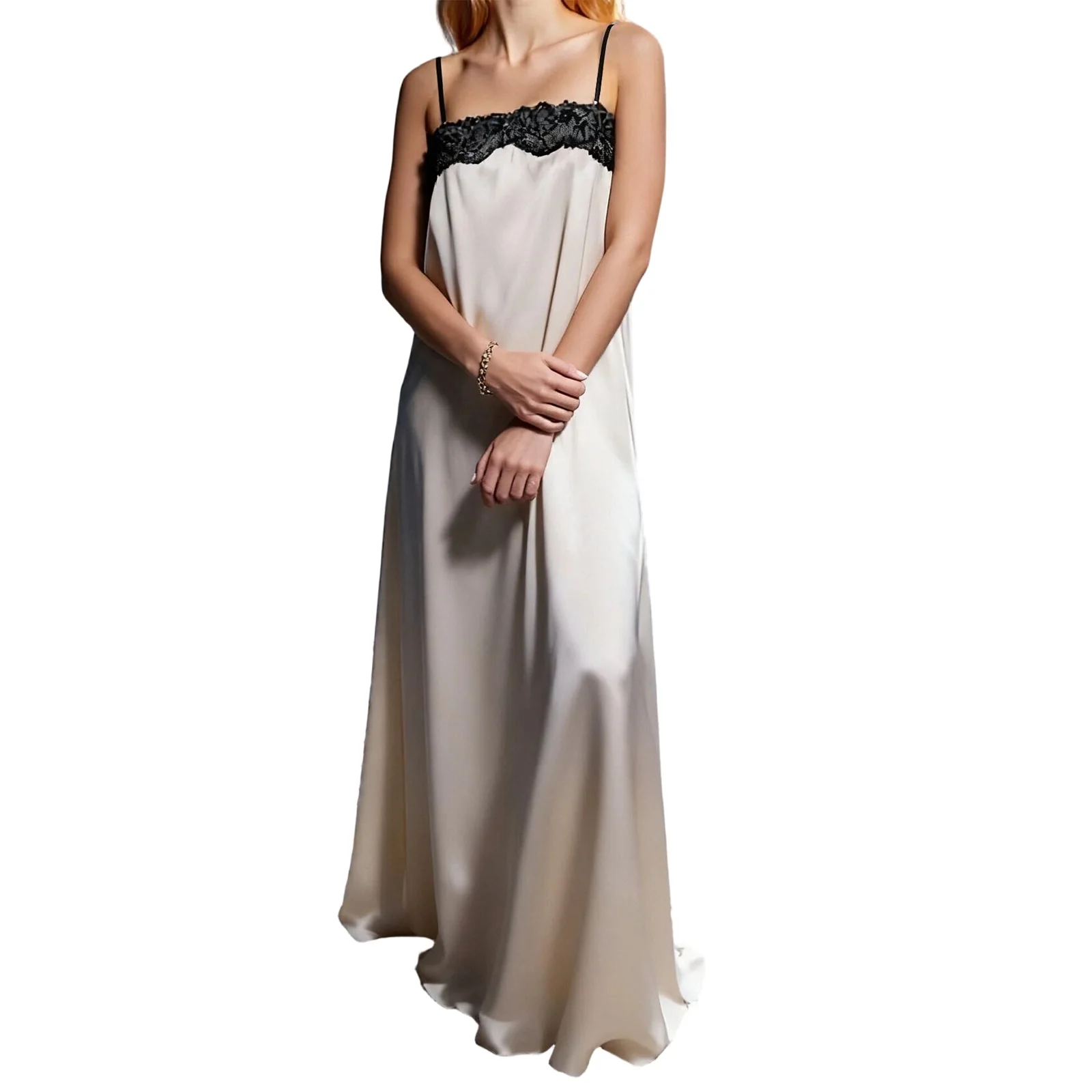 Frauen Sommer y2k Vintage Satin Spitze Patchwork Langes Kleid Einfarbig Ärmellose Spaghetti Strap Lose Club Party Maxi Kleid