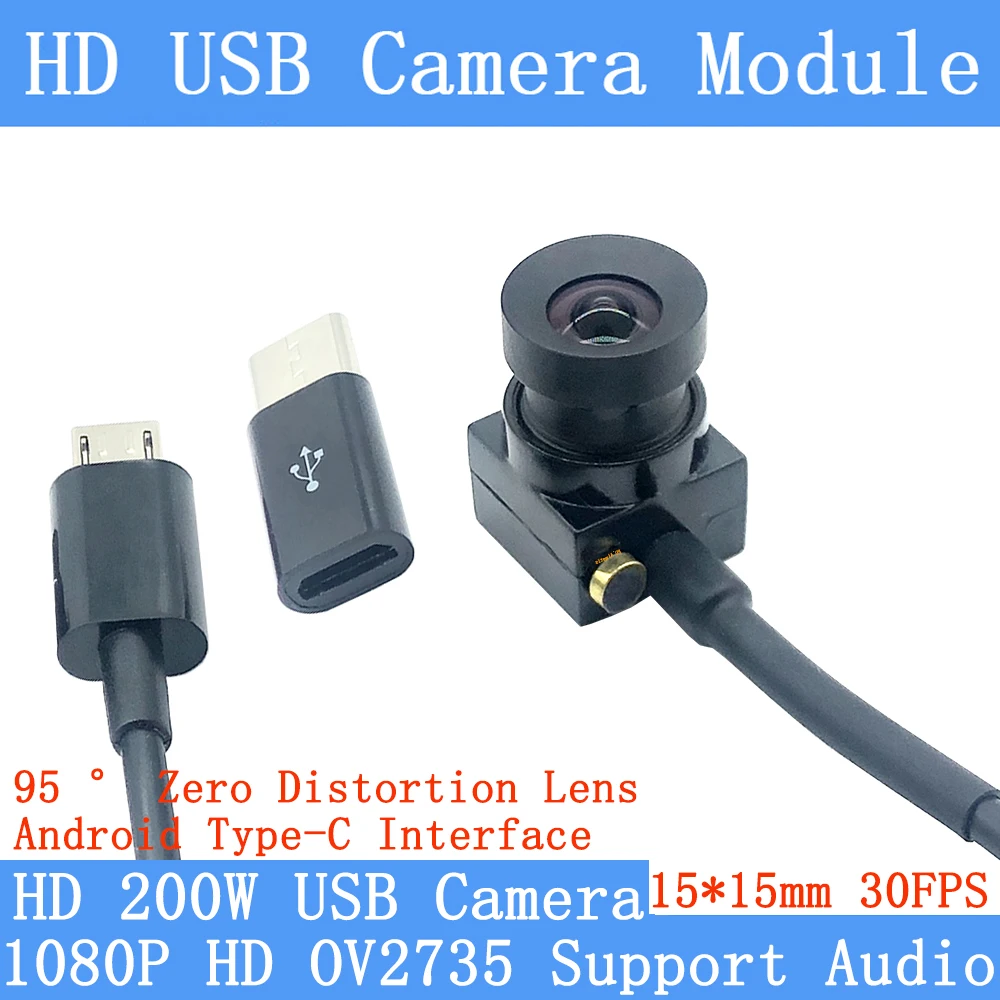 2MP 95° Zero Distortion Webcam 30FPS USB Camera Module 1080P Mini CCTV Android Type-C Interface Microphone