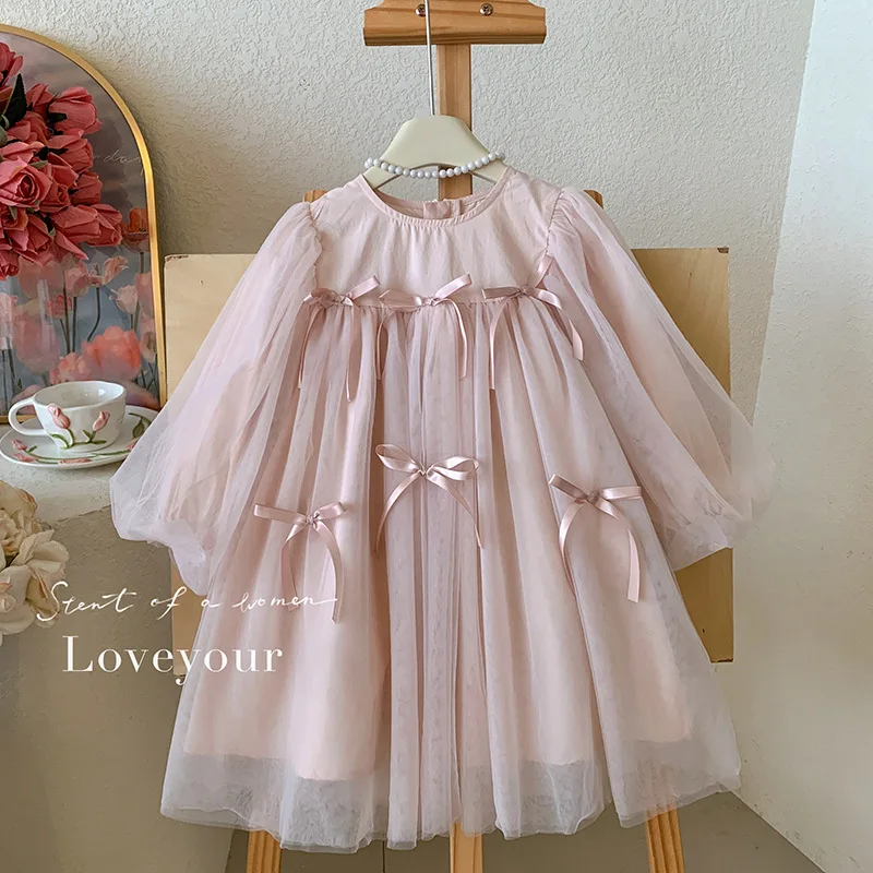 Spring Autumn Girls Student Dress Breathable Comfortable Baby Top Outdoor New Lightweight Girls Soft Tulle Bow Princess Dress