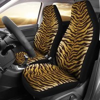 Tiger Stripes Animal Print Gold Color Car Seat Covers Set Universal Fit For Bucket Seats In Cars and SUVs African