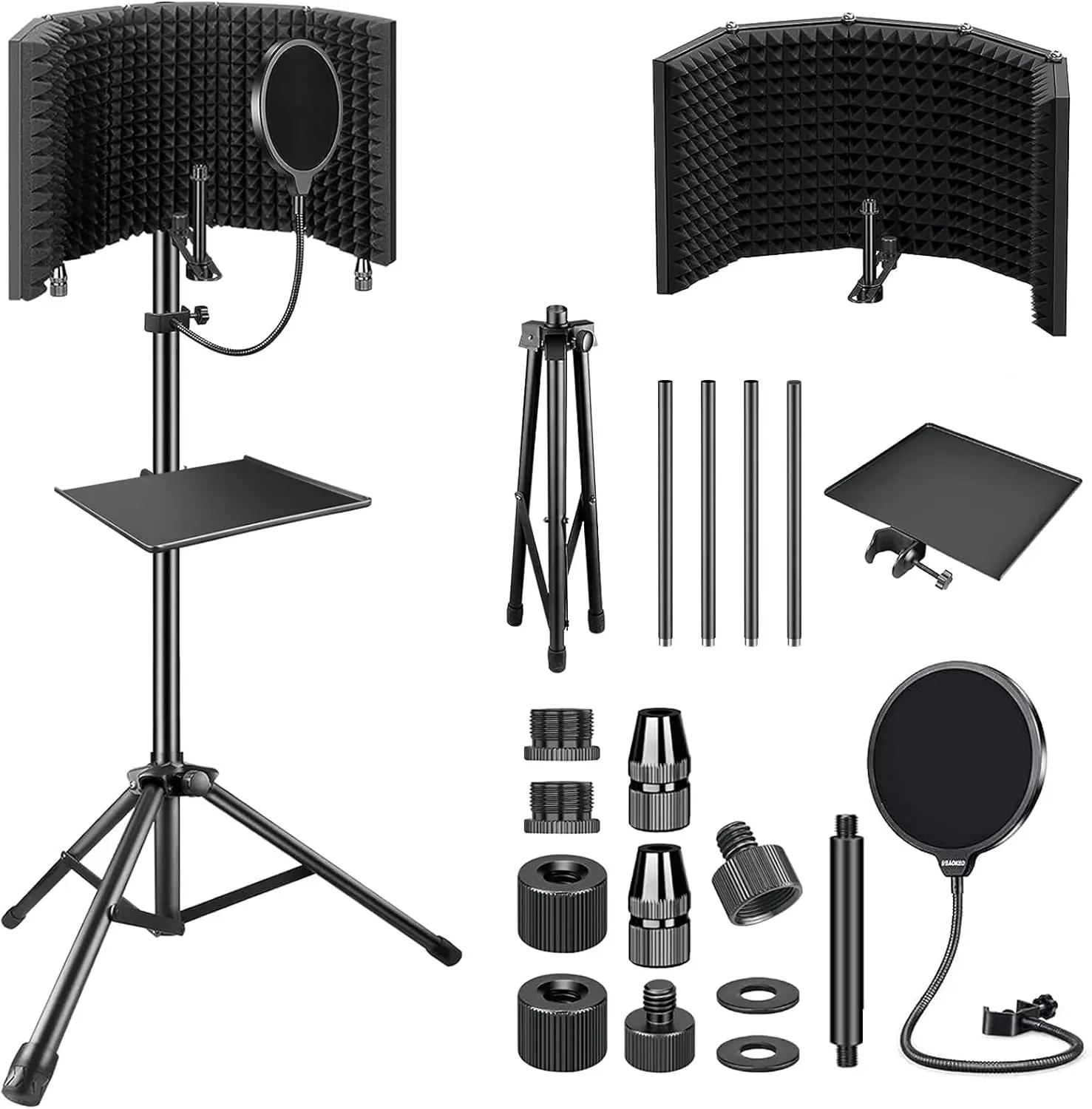 

Foldable Microphone Isolation Shield with Pop Filter & Tripod Stand, High-Density Foam for Blue Yeti and Condenser Mics