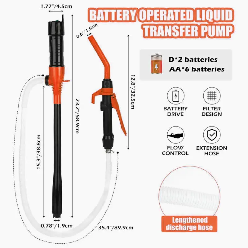 Electric Transfer Pump With Flow Control Nozzle, Vehicle Tank Fluid Extractor Suction Hose For Oil & Water Transfer