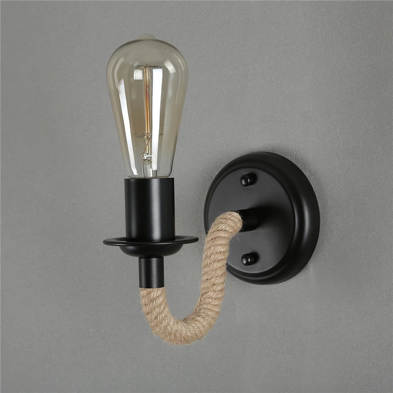 

American Country Hemp Rope Wall Lamps Retro Light Wall Sconce Beside Living Loft Lighting Stairs Vanity Light Indoor Wall Lights