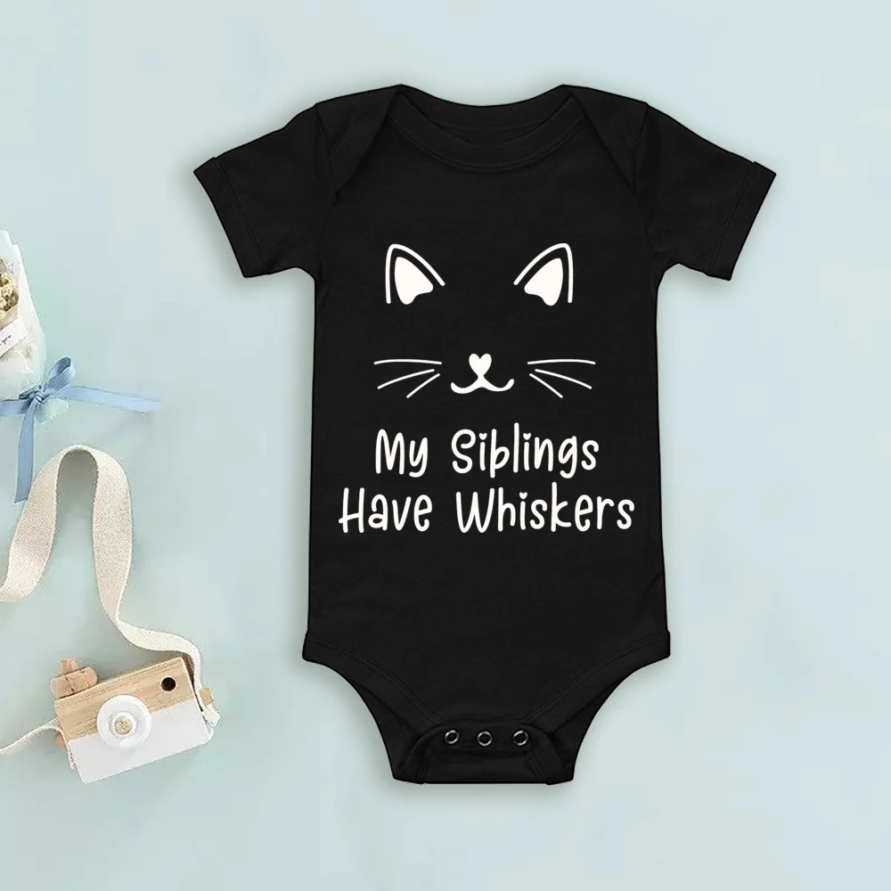 My Siblings Have Whiskers Bodysuit Cat Baby Romper Baby Shower Gift Newbron Funny Clothes Pregnancy Announcement Jumpsuit