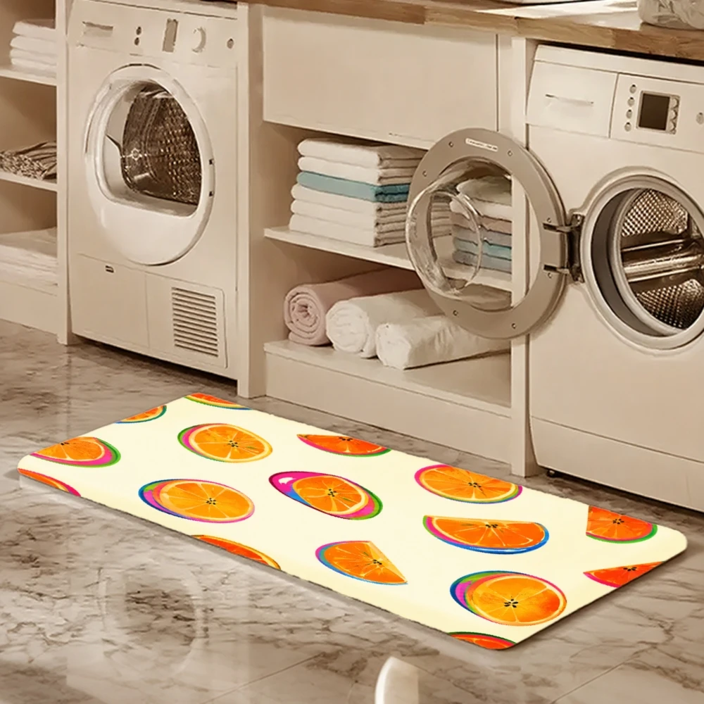 3PCS Mat Set,  Home Decoration for Front Door, Kitchen,  Colorful Orange Slices Pattern Print Kitchen Rug.