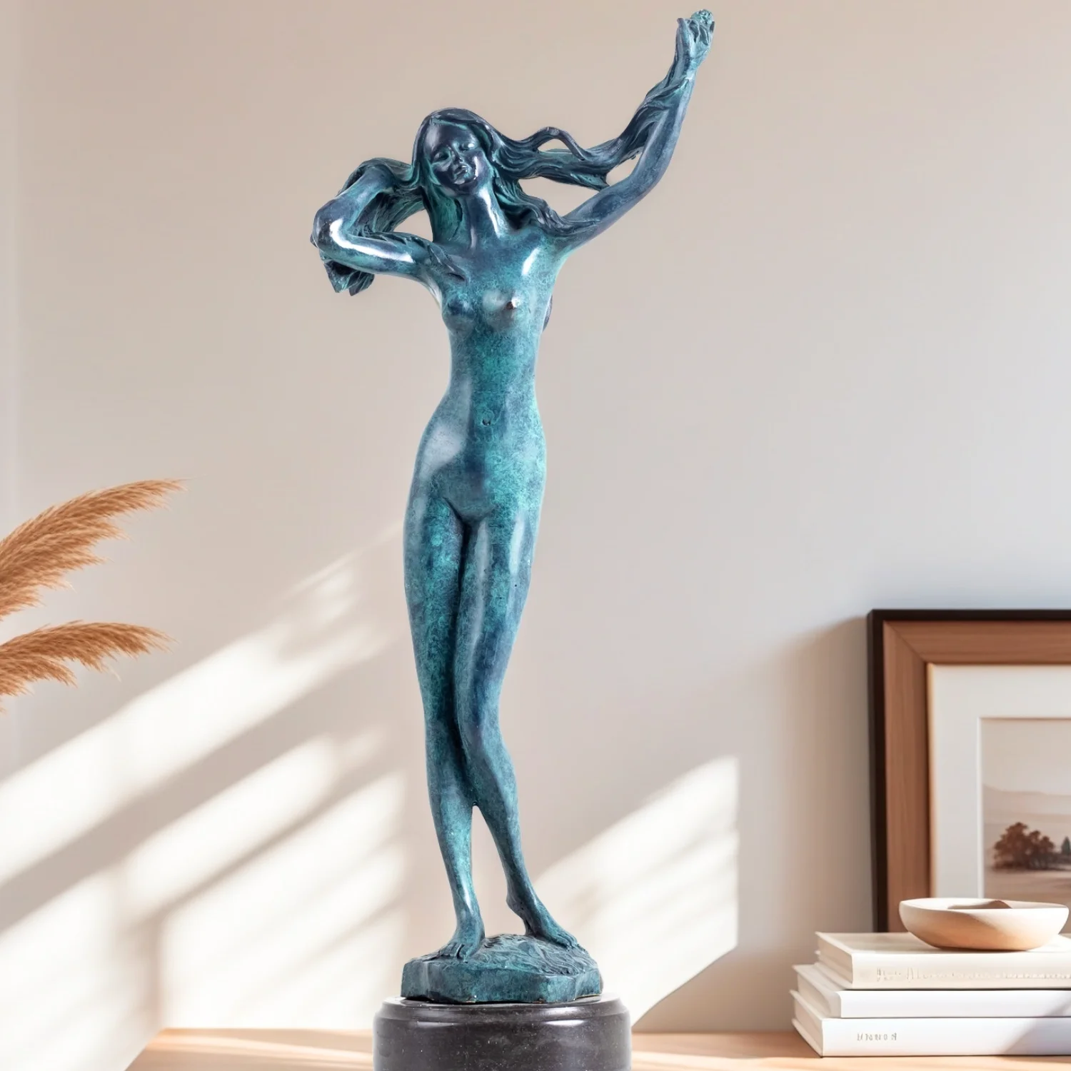 36.5cm Bronze Nude Women Sculpture Abstract Bronze Female Statue Sexy Bronze Art Figurine Crafts For Home Decor Ornament Gifts